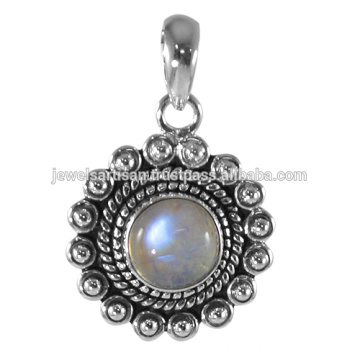 Pendentif en argent sterling naturel 925 en pierres précieuses Rainbow Moonstone